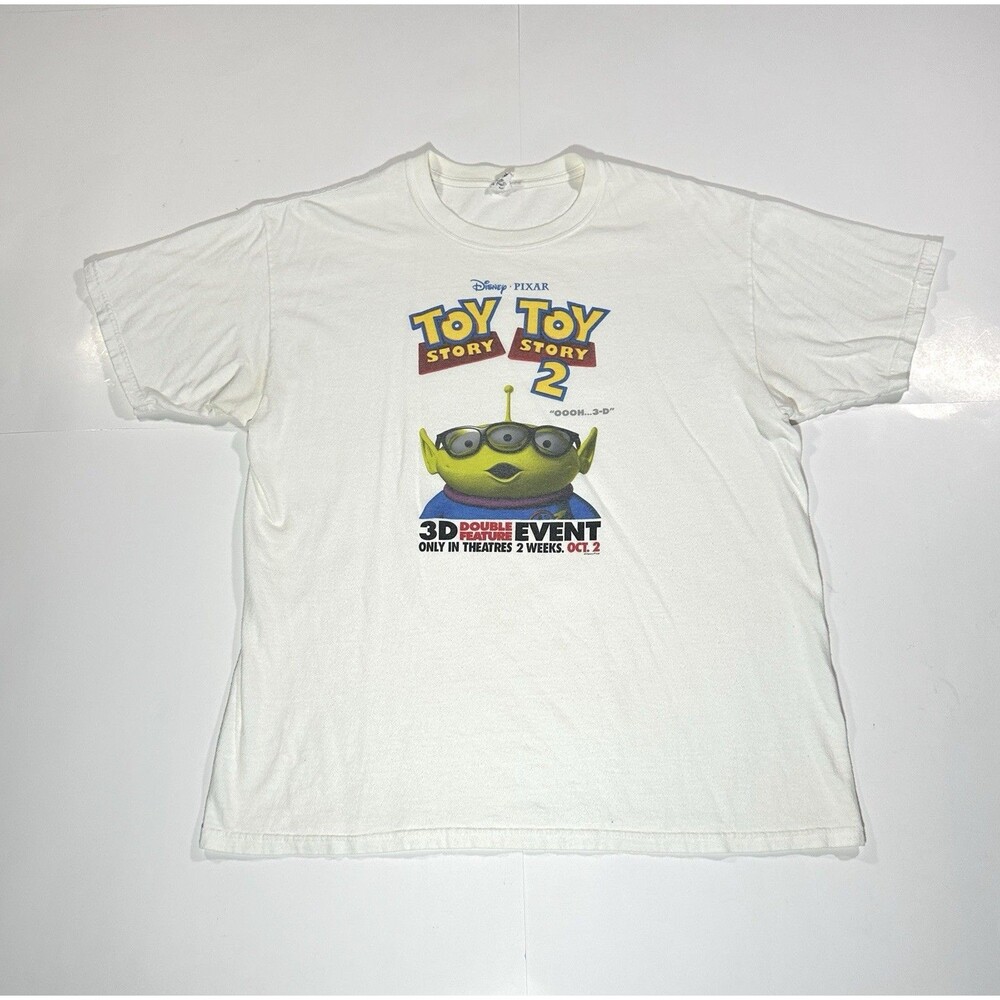 Vintage 90s Disney Toy Story 1  & Toy Story 2 3D Alien Promo T Shirt XL RARE